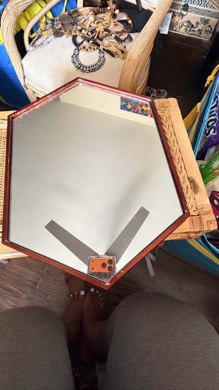 Vintage Hexagonal Wooden Vanity Tray with Felt Base